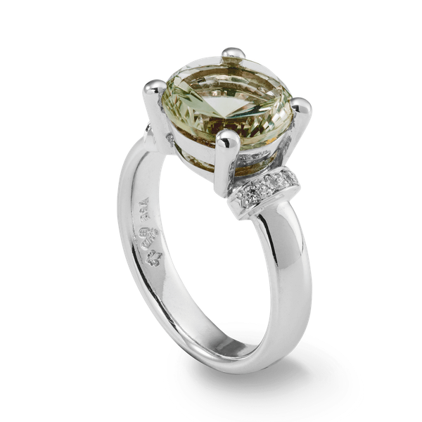 Ring Weißgold mit Prasiolith und Diamanten